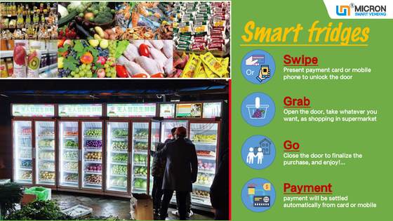 WIFI 4G Smart Fridge ผัก ผลไม้ เครื่องจำหน่ายขนมขบเคี้ยวในซุปเปอร์มาร์เก็ต