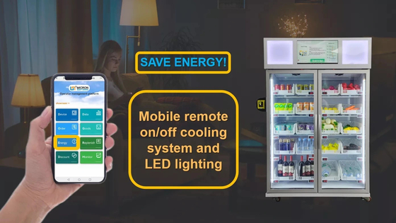 WIFI 4G Smart Fridge ผัก ผลไม้ เครื่องจำหน่ายขนมขบเคี้ยวในซุปเปอร์มาร์เก็ต