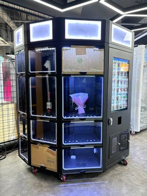 เครื่องขายดอกไม้สดแบบใหม่ พร้อมฟังก์ชันเย็น 32 นิ้ว ติดจอไฟกล่องสําหรับการแบรนด์