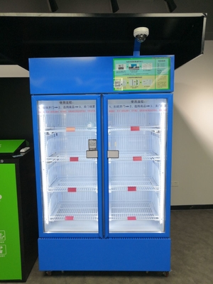 ตู้จำหน่ายสินค้าอัตโนมัติ Weight Sense Double Door 4 Shelves, เครื่องหยอดเหรียญสำหรับชุมชน, อาหารสดหยอดเหรียญไมครอน
