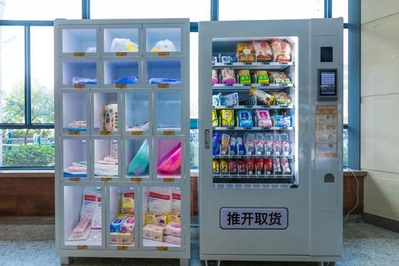 ตู้จำหน่ายสินค้าแบบรวม 24 ชั่วโมงพร้อมตู้เก็บของรองรับการควบคุมระยะไกล