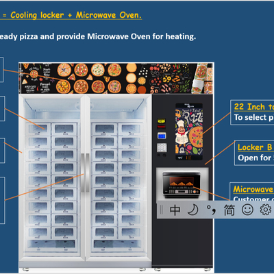 เครื่องทำความร้อนไฟฟ้า 24V 662 ความจุเครื่องจำหน่ายพิซซ่า Micron Smart Vending Machine